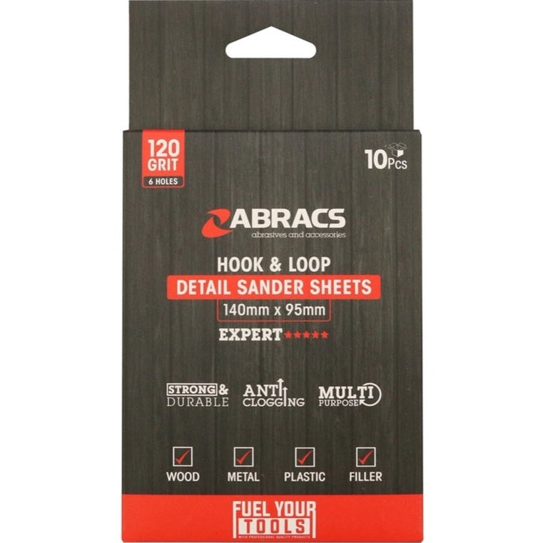 Abracs Hook & Loop Detail Sanding Sheets 95 x 140 Pack 10