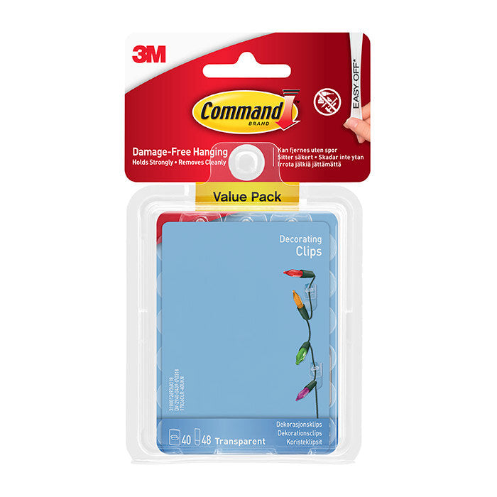 Command Clear Decorating Clips with Clear Strips 17026CLR-40 - Value 40 Pack