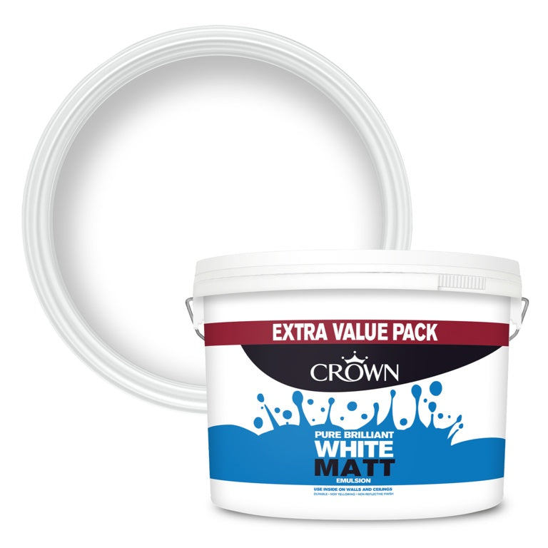 Crown Walls & Ceilings Matt Emulsion Pure Brilliant White - 7.5L
