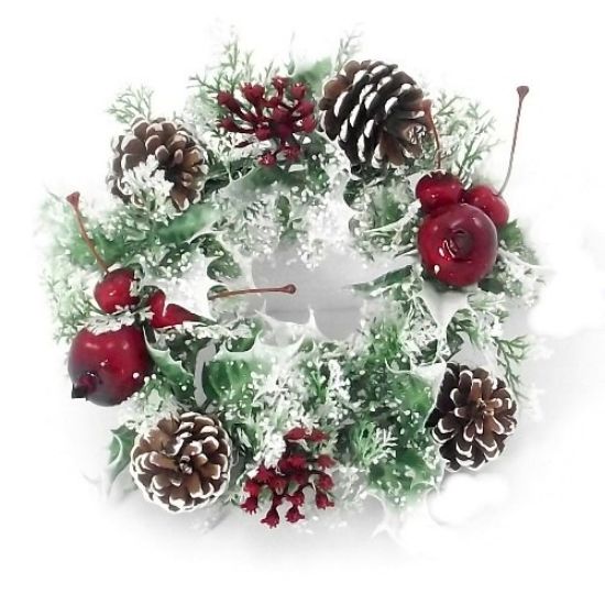 Artificial Plastic Holly Wreath Small With Snow Variegated 30cm