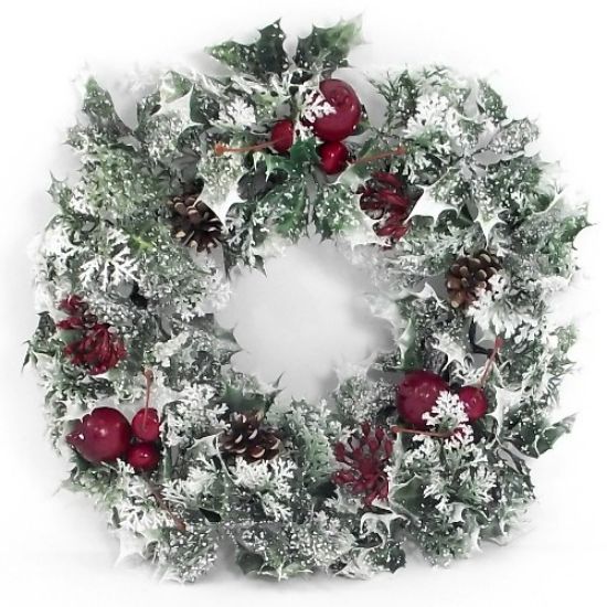 Artificial Plastic Holly Wreath Large With Fruit And Berries Variegated 45cm