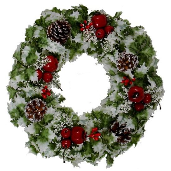 Artificial Plastic Holly Wreath With Pomegranate Variegated 45cm