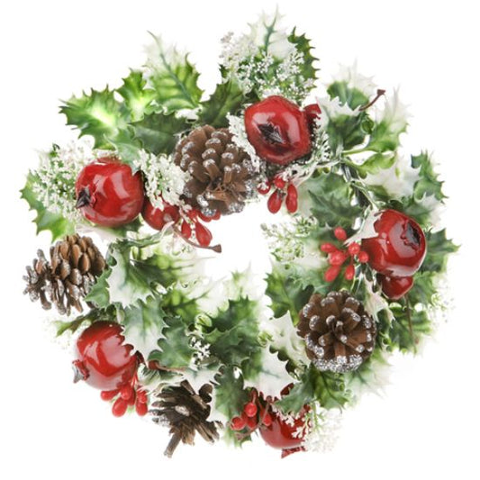 Artificial Holly Wreath With Pomegranate Variegated 28cm
