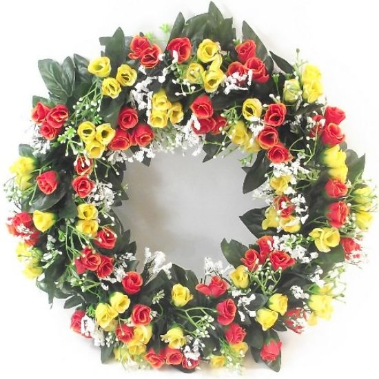Artificial Rosebud And Gyp Wreath 42cm