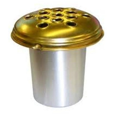 Grave Vase Insert 5" Aluminium Silver With Gold Lid
