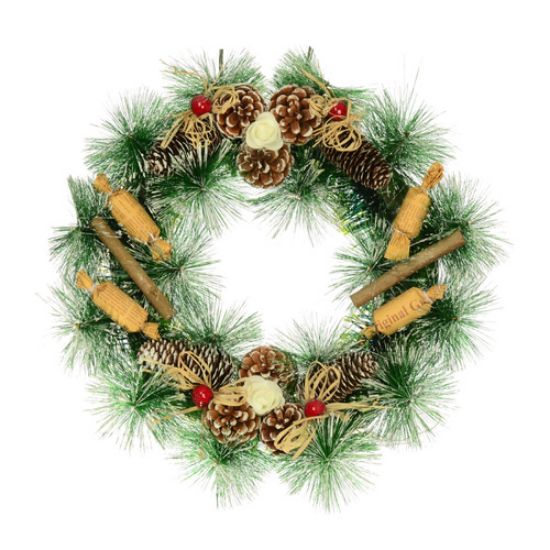 Artificial Christmas Pine Wreath With Cones And Natural Deco Green 40cm