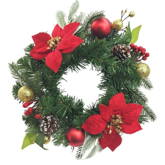 Artificial Mixed Christmas Wreath Red/gold 30cm