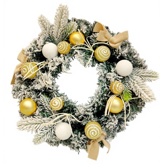 Bauble Wreath With Bows Gold/white 40cm