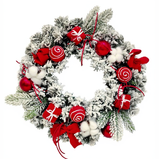 Bauble Wreath With Bows Red/White 40cm
