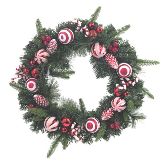 Luxury Christmas Candy Cane & Bauble Wreath Red/white 50cm