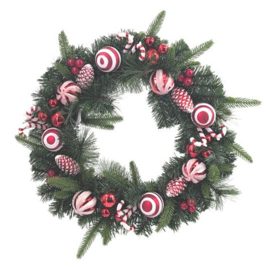 Luxury Christmas Candy Cane & Bauble Wreath Red/white 50cm