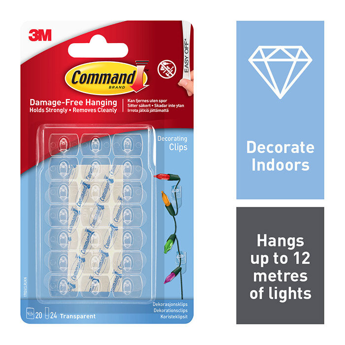 Command Clear Decorating Clips with Clear Strips 17026CLR - 20pk