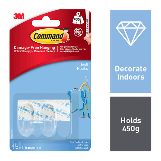 Command Small Clear Hooks with Clear Strips 17092CLR - 2pk