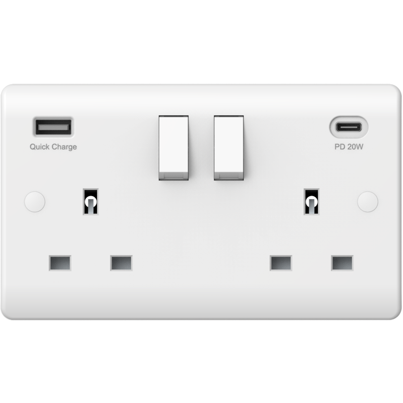 2 Gang Switched Socket Double Pole With USB A + C