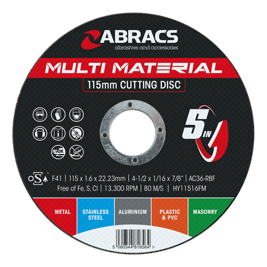 Abracs Hybrid 5 in 1 Multi Material Cutting Disc 115mm x 1.6mm x 22mm