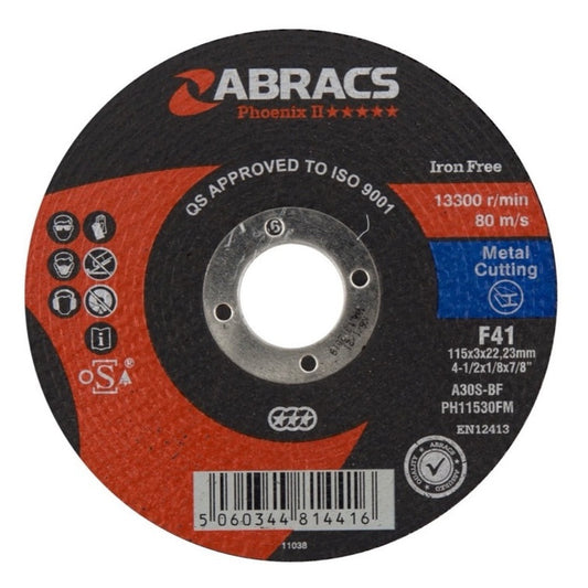 Abracs Phoenix Flat Metal Cutting Disc 115mm x 3.0mm x 22mm