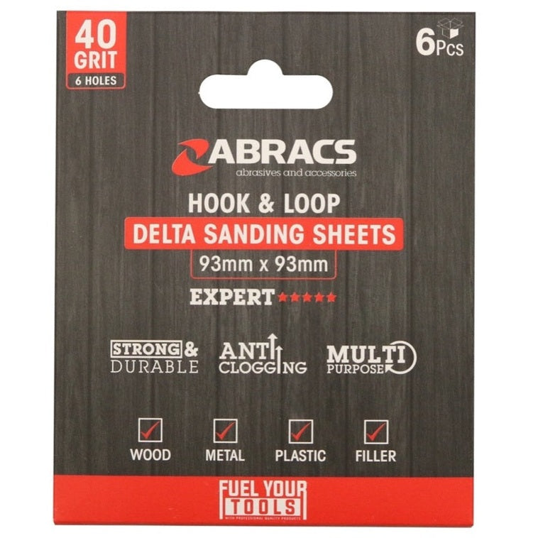 Abracs Hook & Loop Delta Sanding Sheet Pack 6 93mm x 93mm