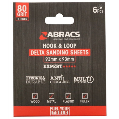 Abracs Hook & Loop Delta Sanding Sheet Pack 6 93mm x 93mm