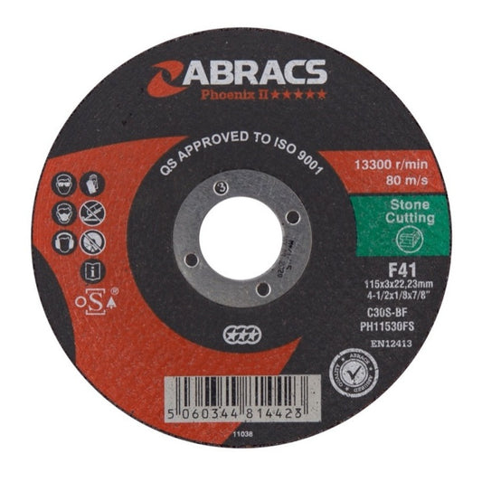 Abracs Phoenix Flat Stone Cutting Disc 115mm x 3.0mm x 22mm