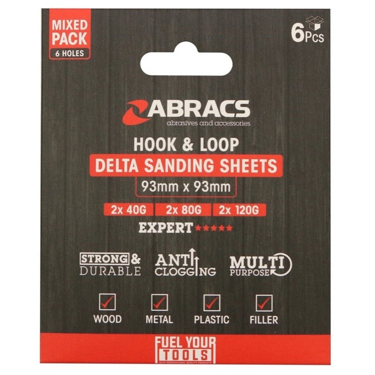 Abracs Hook & Loop Delta Sanding Sheet Pack 6 93mm x 93mm