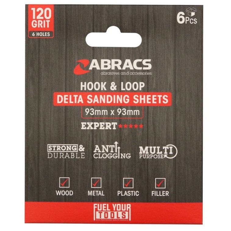 Abracs Hook & Loop Delta Sanding Sheet Pack 6 93mm x 93mm