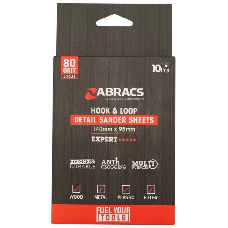 Abracs Hook & Loop Detail Sanding Sheets 95 x 140 Pack 10