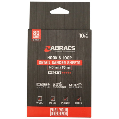 Abracs Hook & Loop Detail Sanding Sheets 95 x 140 Pack 10
