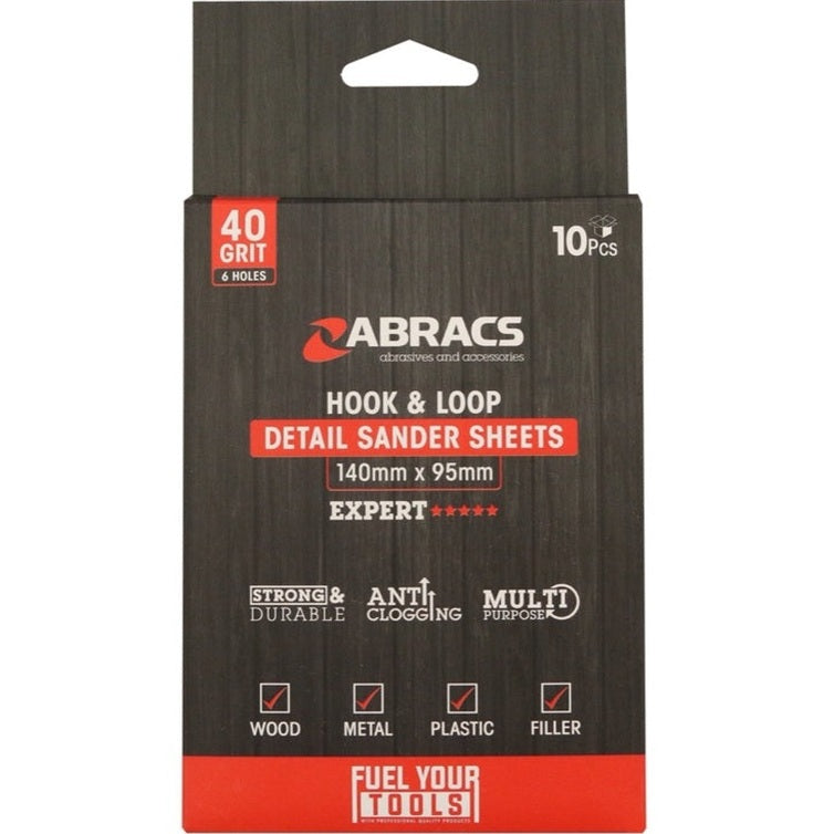 Abracs Hook & Loop Detail Sanding Sheets 95 x 140 Pack 10