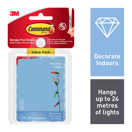 Command Clear Decorating Clips with Clear Strips 17026CLR-40 - Value 40 Pack