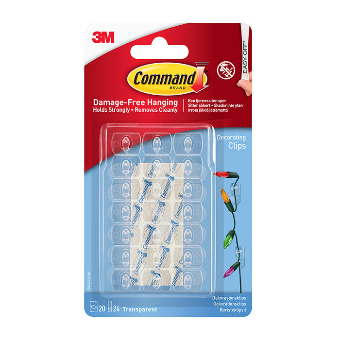 Command Clear Decorating Clips with Clear Strips 17026CLR - 20pk