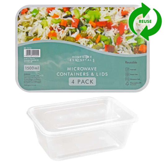 Reusable Microwave Containers & Lids 1500ml 4 Pack