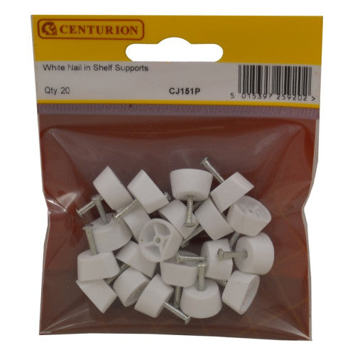 15mm Diameter White Nail In Shelf Supports Pack of 20