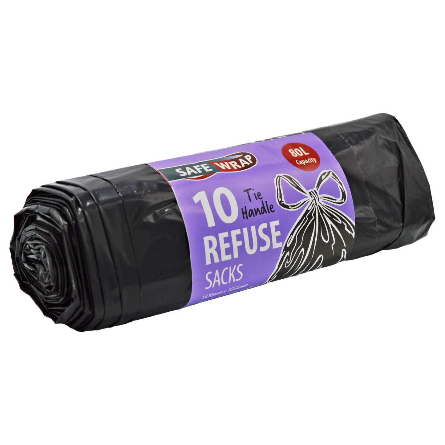 Safewrap Tie Handle Refuse Sacks 80L - Roll of 10