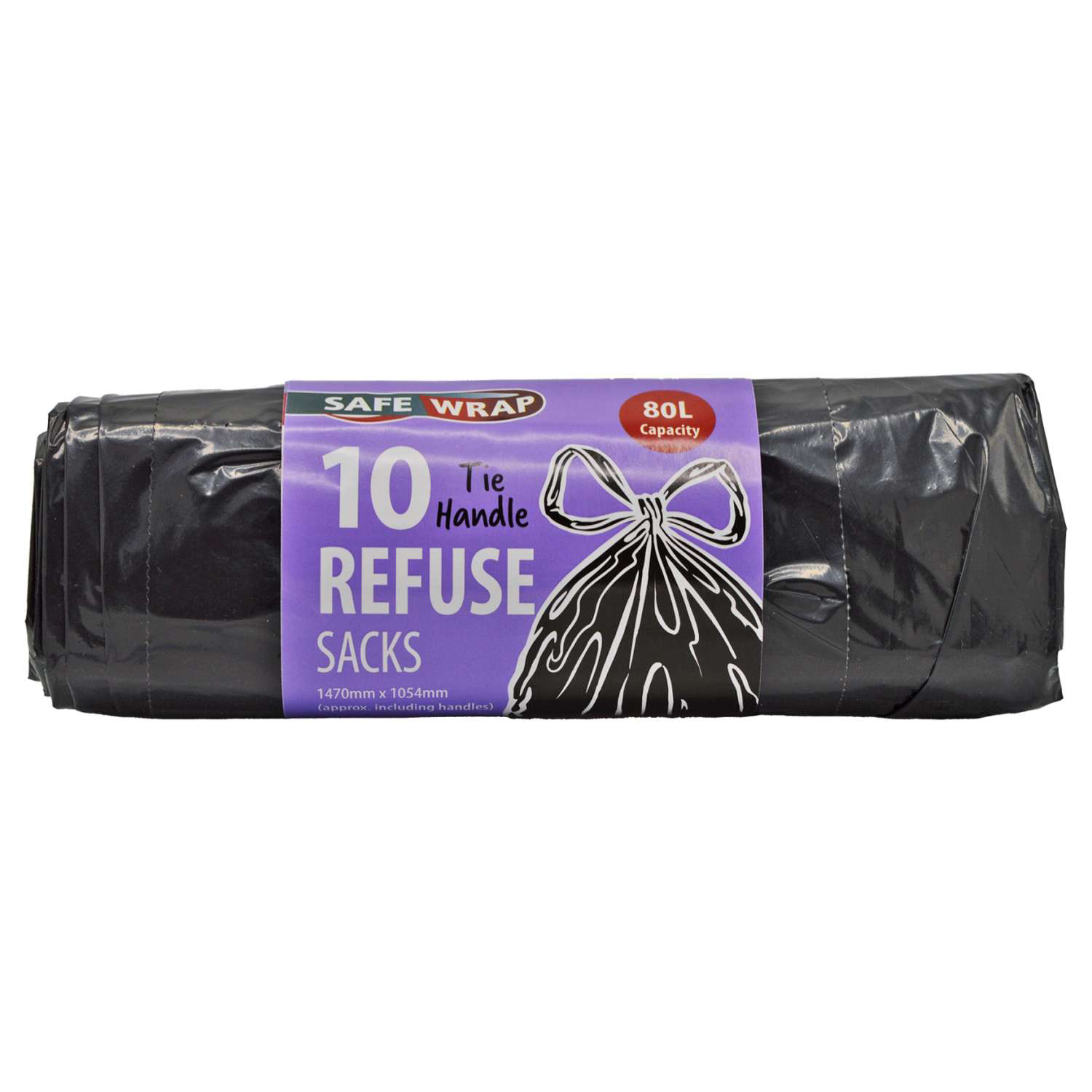 Safewrap Tie Handle Refuse Sacks 80L - Roll of 10