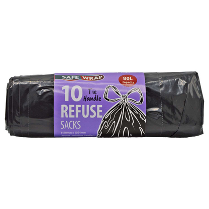 Safewrap Tie Handle Refuse Sacks 80L - Roll of 10