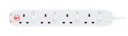 Masterplug 4 Gang Individually Switched Extension Lead 2m - Surge Protected