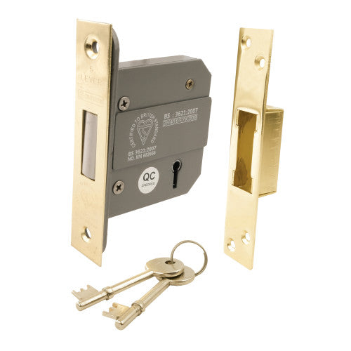 Mortice Deadlock 5 Lever Polished Brass 63mm 2 1/2" British Standard SP176P