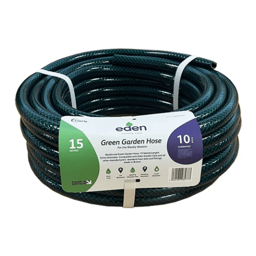 Green Reinforced Garden Hose Pipe - 12mm x 15 Metres