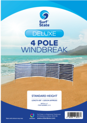 Surf State Deluxe Windbreak 4 Pole - 225cm Long x 120cm High Blue & White