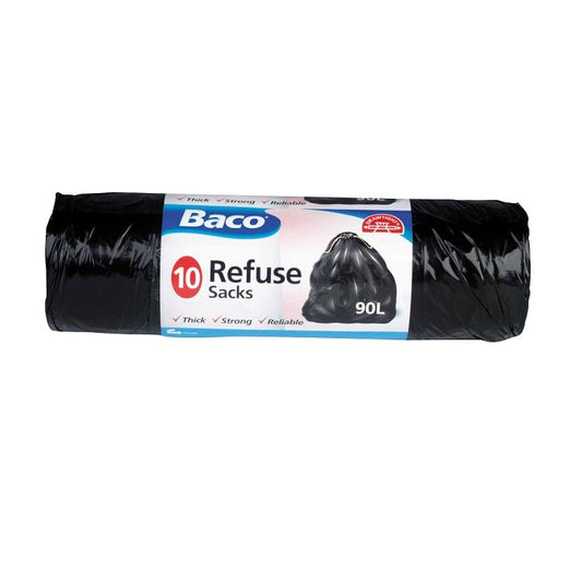 Baco 90L Draw Tight Black Refuse Sacks Roll of 10