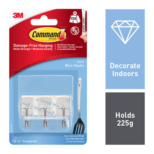 Command Small Clear Wire Hooks with Clear Strips 17067CLR - 3pk