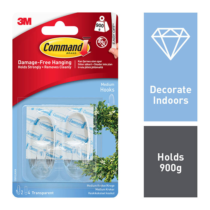 Command Medium Clear Hooks with Clear Strips 17091CLR - 2pk