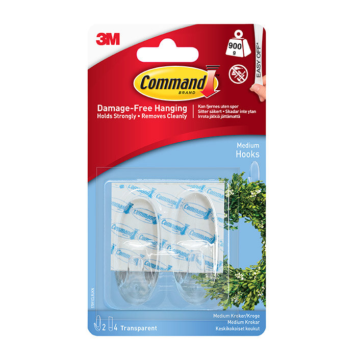 Command Medium Clear Hooks with Clear Strips 17091CLR - 2pk