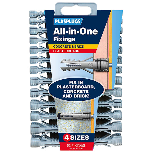Plasplugs All-in-One Plastic Wall Plugs - 52 Pack