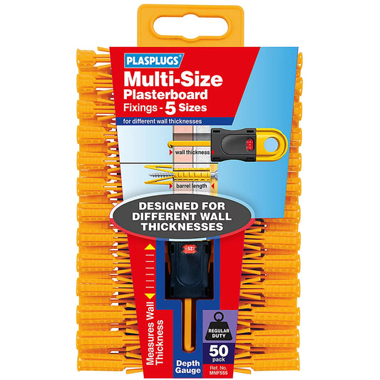 Plasplugs Multi-Size Plasterboard Plugs - 50 Pack