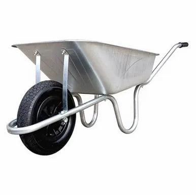 90L Builders Pneumatic Tyre Wheelbarrow with Silver Frame