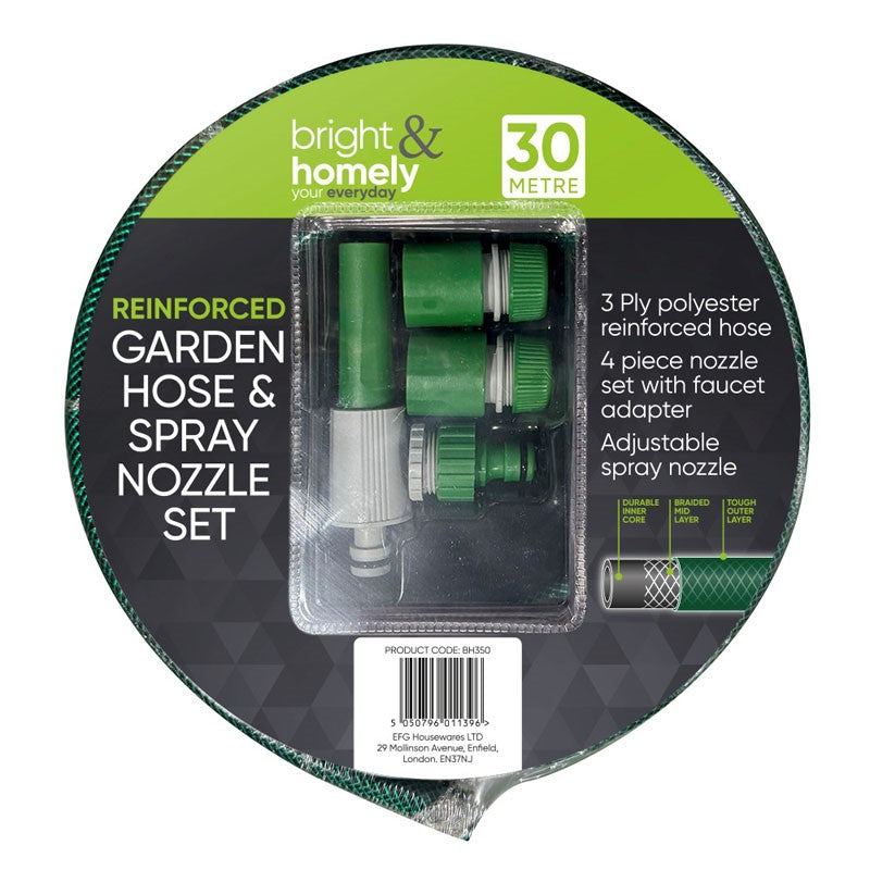Reinforced Garden Hose Pipe & Nozzle Set