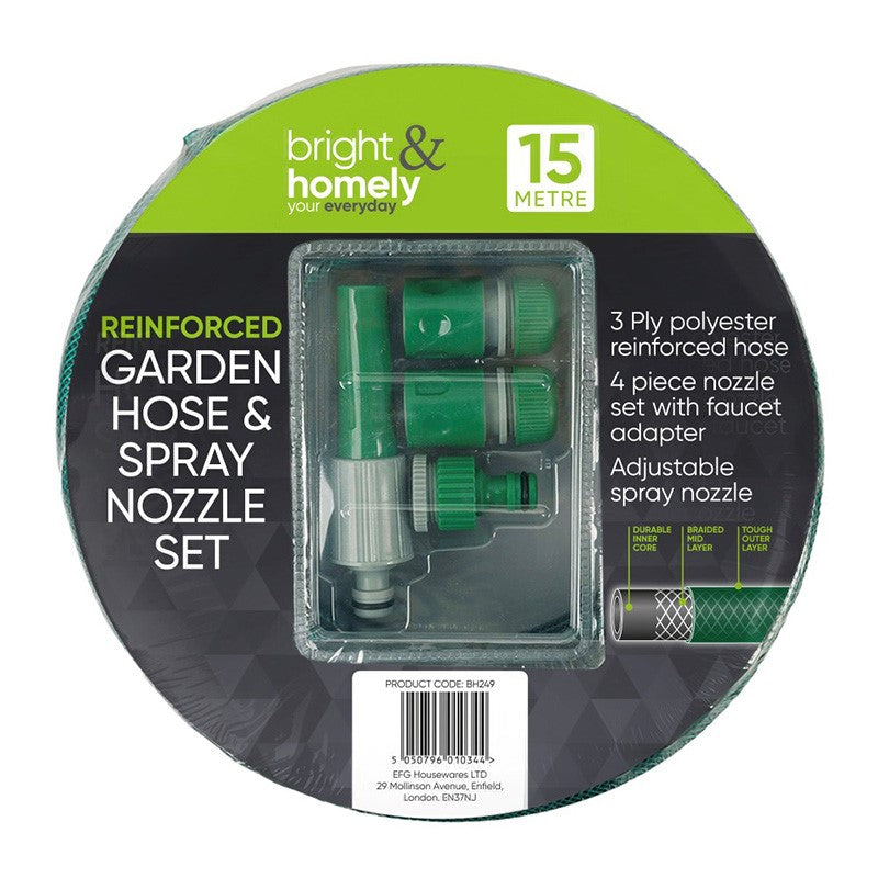 Reinforced Garden Hose Pipe & Nozzle Set